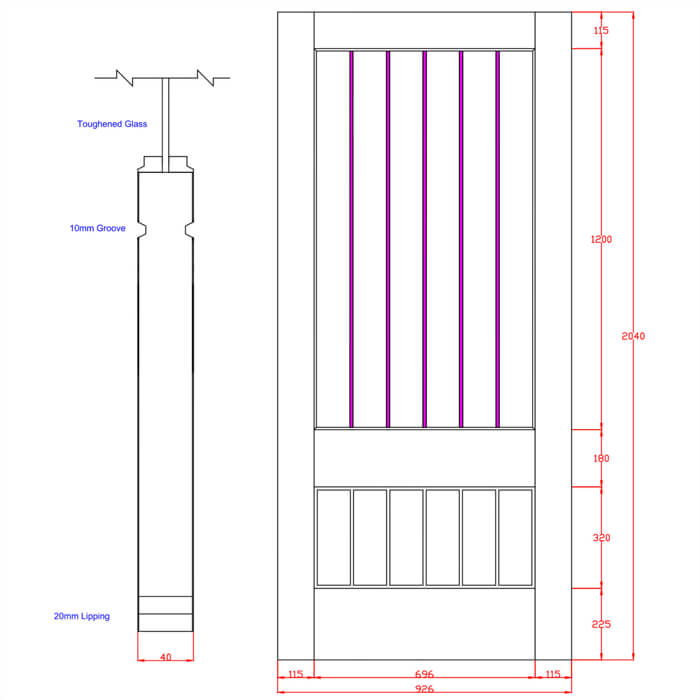 XL Joinery Suffolk Essential 2XG Un-Finished Oak 6-Panels 1-Lite Internal Clear Etched Glazed Door