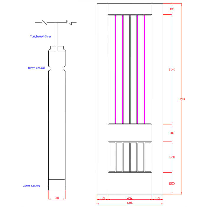 XL Joinery Suffolk Essential 2XG Crema Oak 6-Panels 1-Lite Internal Clear Etched Glazed Door