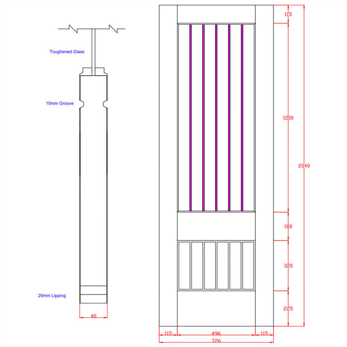 XL Joinery Suffolk Essential 2XG Crema Oak 6-Panels 1-Lite Internal Clear Etched Glazed Door