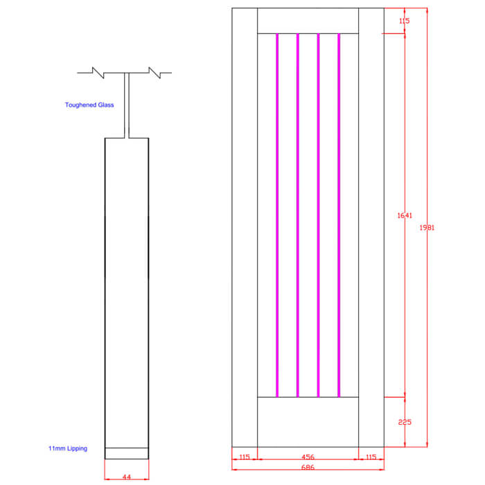 XL Joinery Suffolk P10 Un-Finished Oak 1-Lite Internal Clear Etched Glazed Fire Door