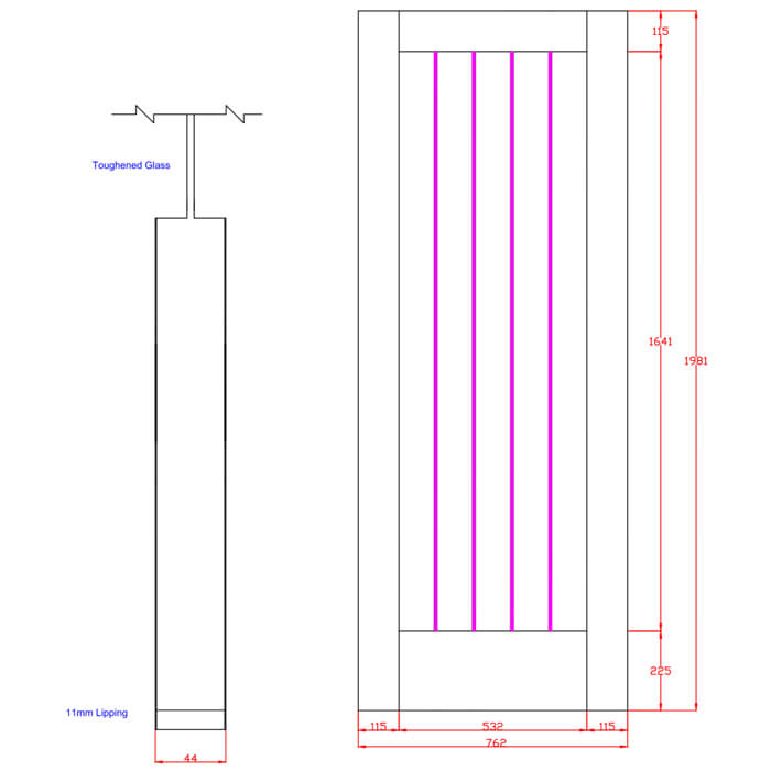 XL Joinery Suffolk P10 Un-Finished Oak 1-Lite Internal Clear Etched Glazed Fire Door