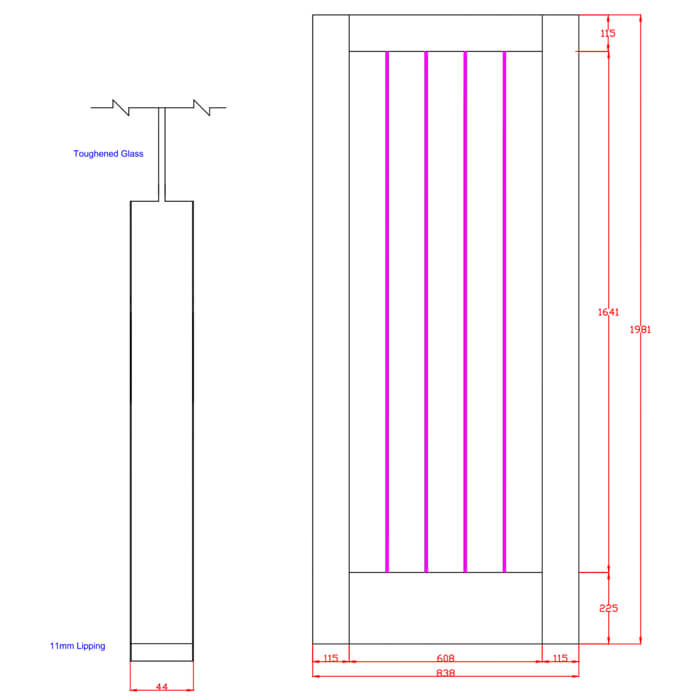 XL Joinery Suffolk P10 Un-Finished Oak 1-Lite Internal Clear Etched Glazed Fire Door