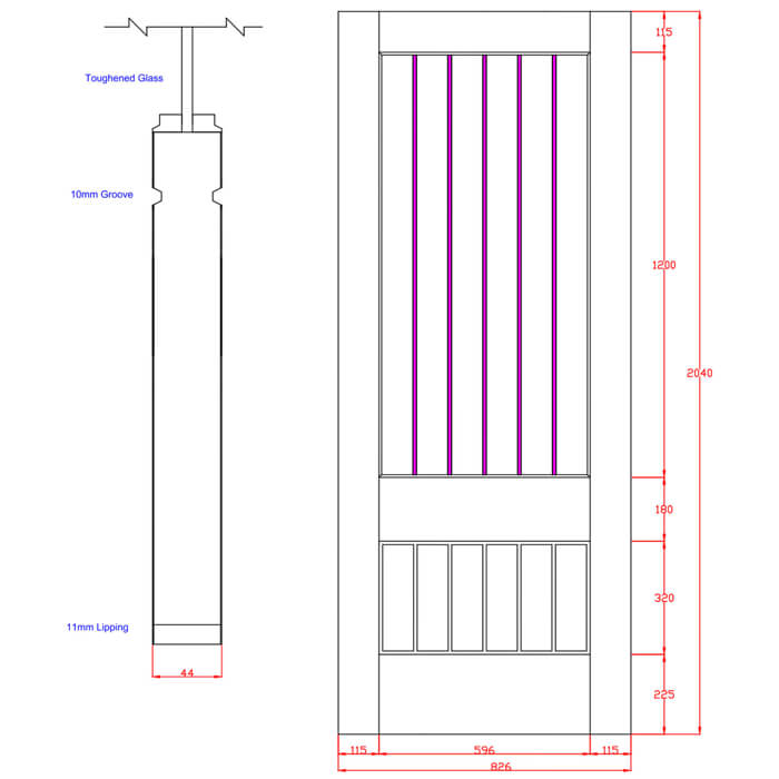 XL Joinery Suffolk Original 2XG Un-Finished Oak 6-Panels 1-Lite Internal Clear Etched Glazed Fire Door