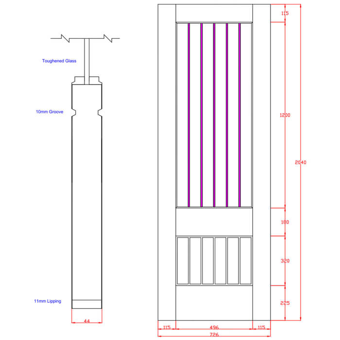 XL Joinery Suffolk Original 2XG Crema Oak 6-Panels 1-Lite Internal Clear Etched Glazed Fire Door.