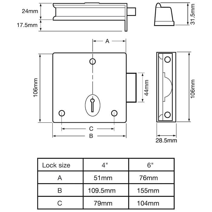 Union 1139 Lever Rim Deadlock Backset