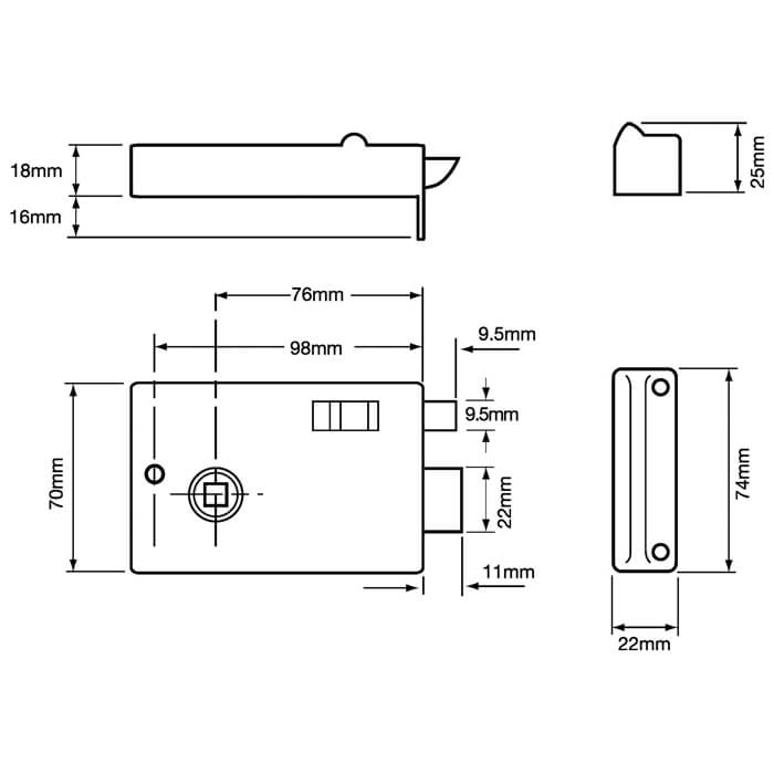 Union 1209 Lever Rim Latch Backset 76mm - Black Japanned