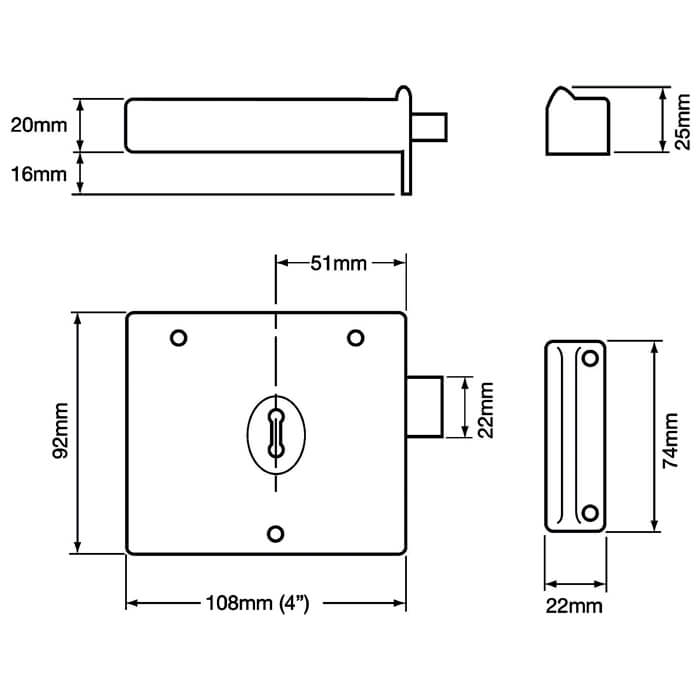 Union 1116 Lever Rim Deadlock Backset 51mm - Black Japanned