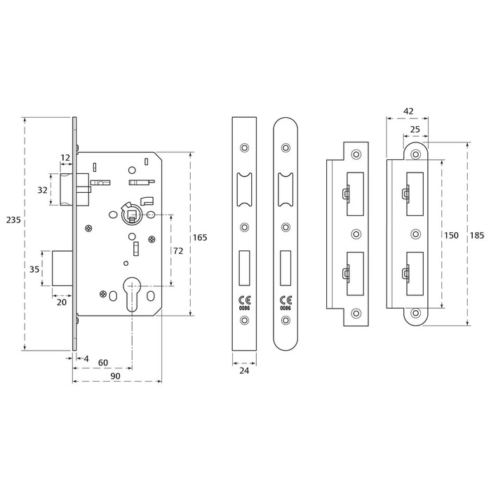 Union HD72 Euro-Profile 60mm Backset Sashlock - Certifire