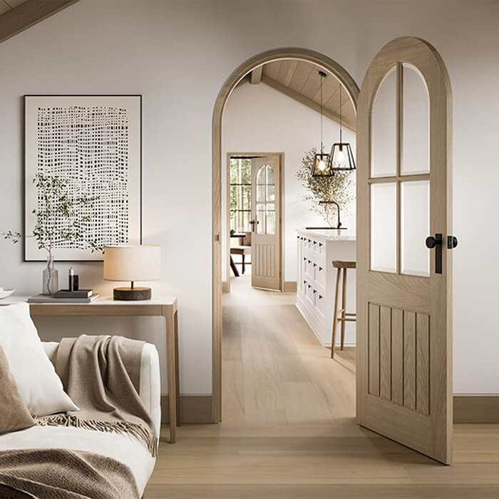 LPD Mexicano Arched Curved Top Pre-finished Blonde Oak 4-Lites 5-Panels Internal Glazed Door