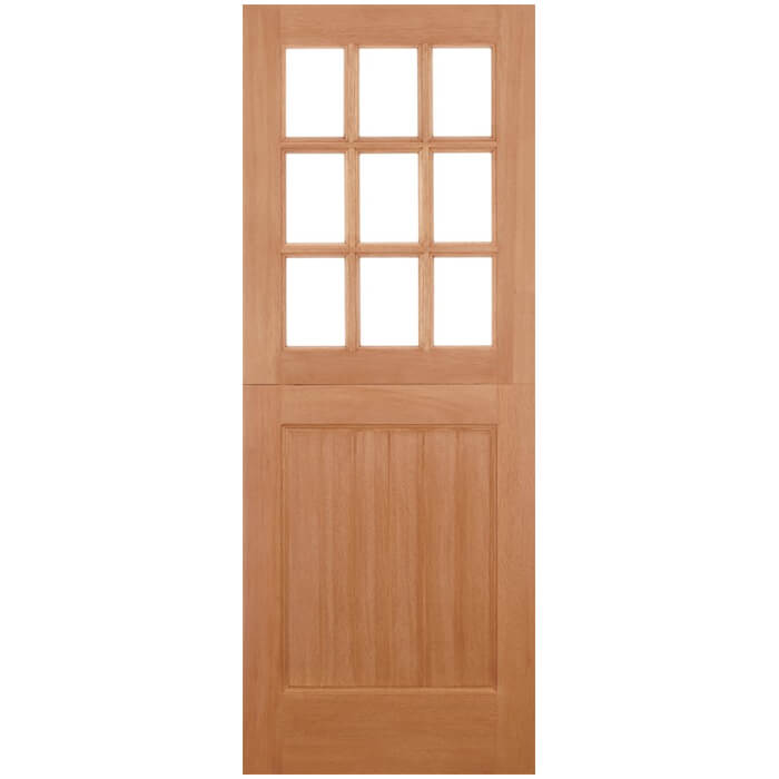 LPD Un-Finished Hardwood Stable Straight Top 1-Panel 9-Lites External Unglazed Door