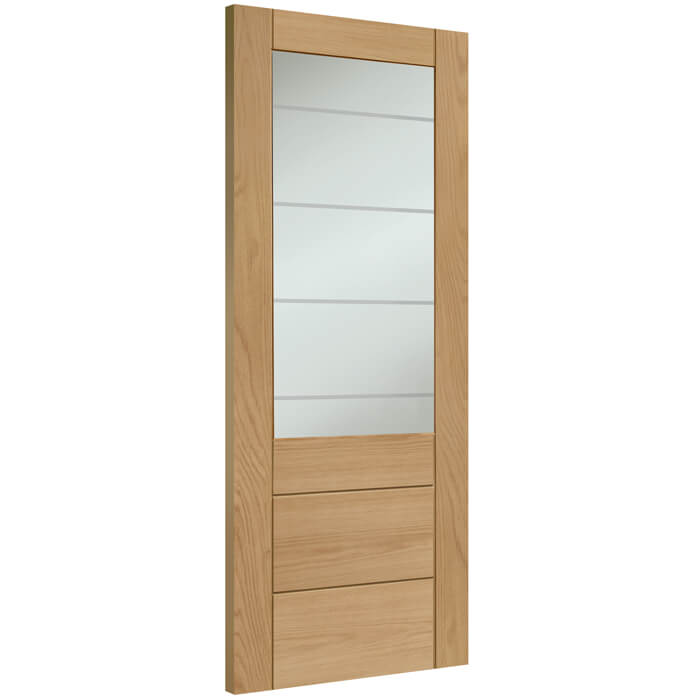 XL Joinery Palermo Essential 2XG Pre-Finished Oak 3-Panels 1-Lite Internal Clear Etched Glazed Door