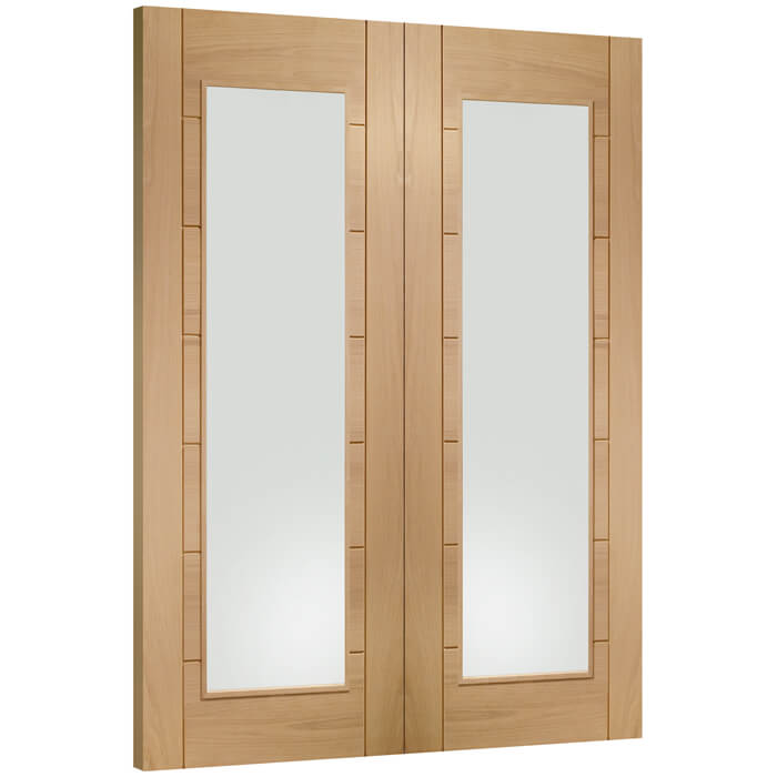 XL Joinery Palermo Un-Finished Oak 14-Panels 2-Lites Internal Glazed Door Pair