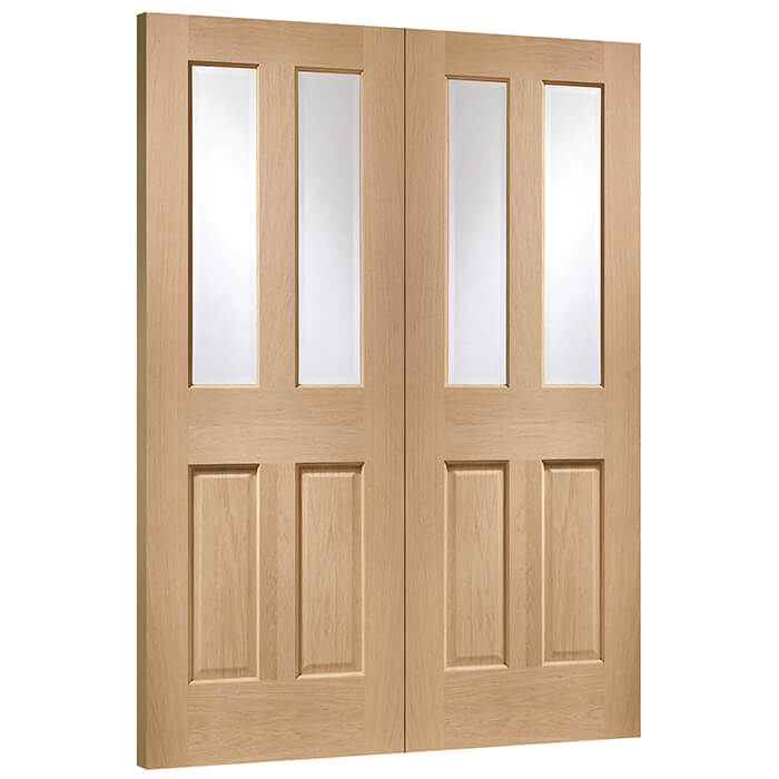 XL Joinery Malton Un-Finished Oak 4-Panels 4-Lites Internal Glazed Door Pair