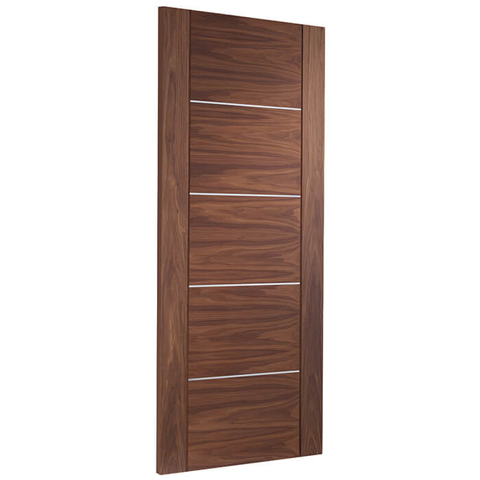 XL Joinery Portici Pre-Finished Walnut 5-Panels Internal Door With Aluminium Inlay