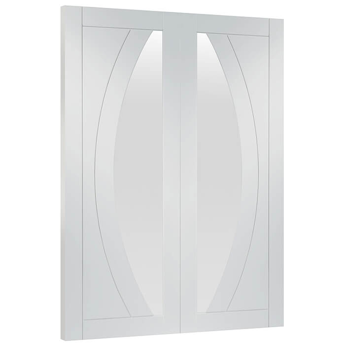 XL Joinery Salerno White Primed 4-Panels 2-Lites Internal Glazed Door Pair