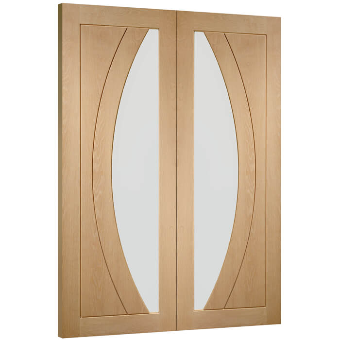 XL Joinery Salerno Un-Finished Oak 4-Panels 2-Lites Internal Glazed Door Pair