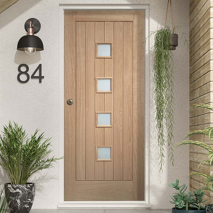 XL Joinery Siena Un-Finished Oak 6-Panels 4-Lites External Obscure Glazed Door