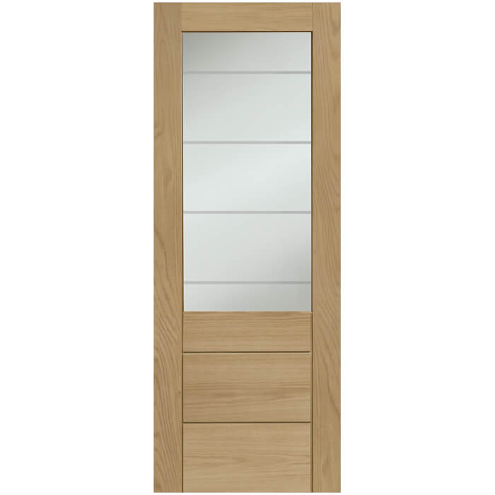 XL Joinery Palermo 2XG Pre-Finished Oak 3-Panels 1-Lite Internal Clear Etched Glazed Door