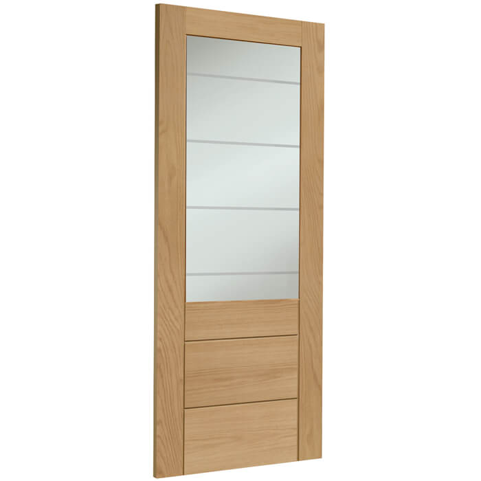 XL Joinery Palermo 2XG Pre-Finished Oak 3-Panels 1-Lite Internal Clear Etched Glazed Door