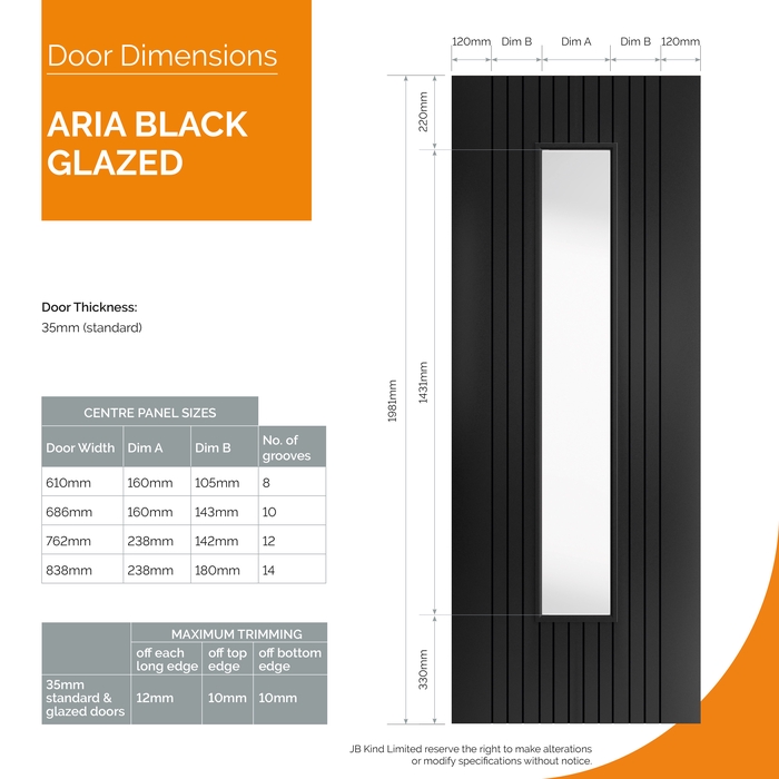 JB Kind Aria Pre-Finished Black Laminate 1-Lite Internal Glazed Door