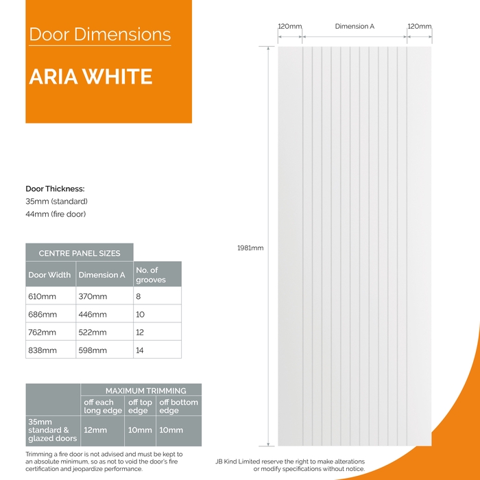 JB Kind Aria White Primed Internal Door