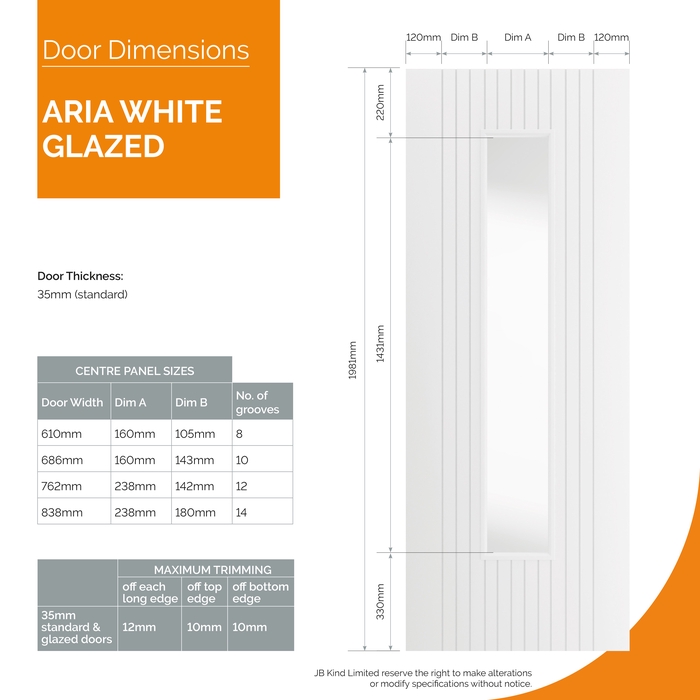 JB Kind Aria White Primed 1-Lite Internal Glazed Door