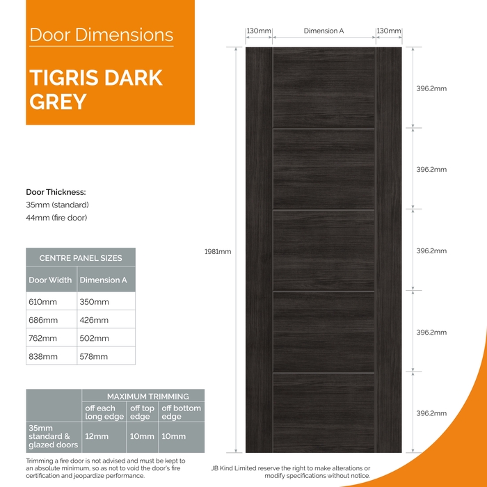 JB Kind Tigris Cinza Pre-Finished Dark Grey 5-Panels Laminate Internal Door