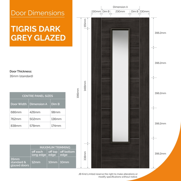 JB Kind Tigris Cinza Pre-Finished Dark Grey 5-Panels 1-Lite Laminate Internal Glazed Door