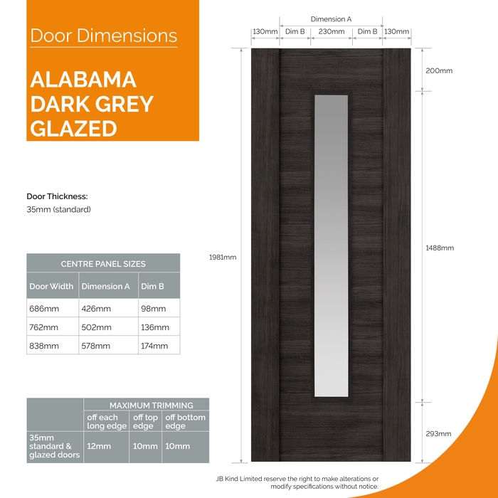 JB Kind Alabama Cinza Fully Finished Dark Grey 1-Panel 1-Lite Laminated Internal Glazed Door