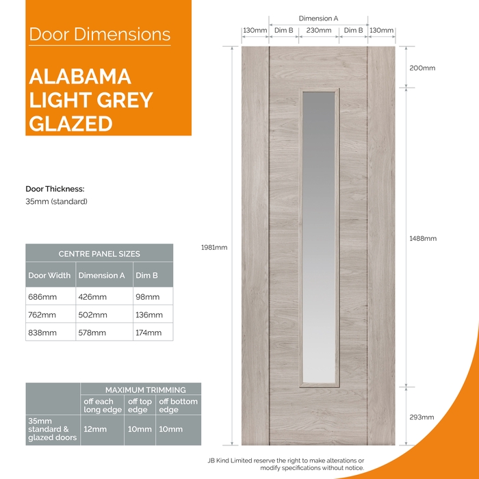 JB Kind Alabama Fumo Pre-Finished Smokey Grey 1-Panel 1-Lite Internal Glazed Door