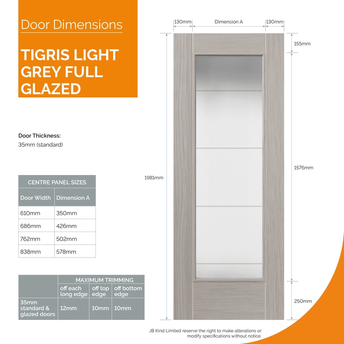 JB Kind Tigris Pre-Finished Light-Grey Laminate 1L Internal Glazed Door