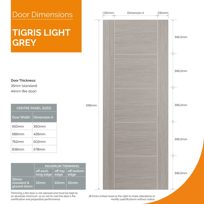 JB Kind Tigris Lava Pre-Finished Laminated Light-Grey 5-Panels Internal Door