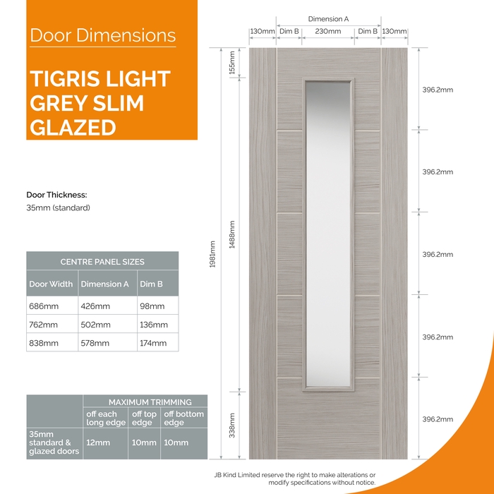 JB Kind Tigris Lava Laminate Grey 5-Panels 1-Lite Internal Glazed Door