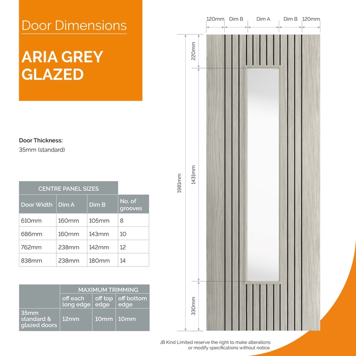 JB Kind Aria Pre-Finished Grey Laminate 1-Lite Internal Glazed Door