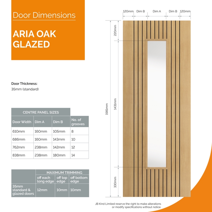 JB Kind Aria Pre-Finished Oak Laminate 1-Lite Internal Glazed Door