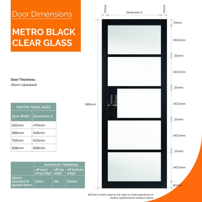 JB Kind Metro Black 5-Lites Internal Glazed Door