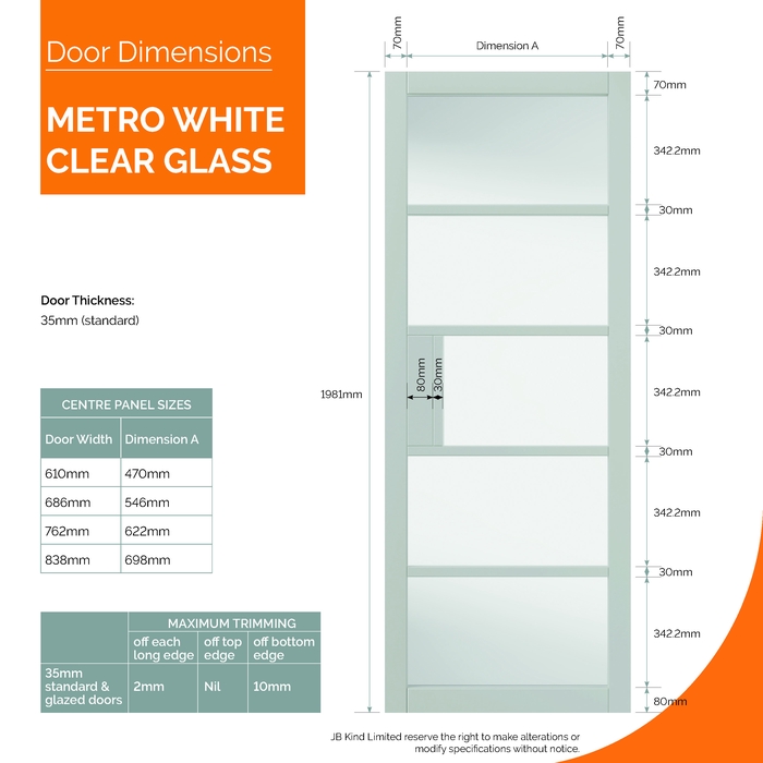 JB Kind Metro White 5-Lites Internal Glazed Door