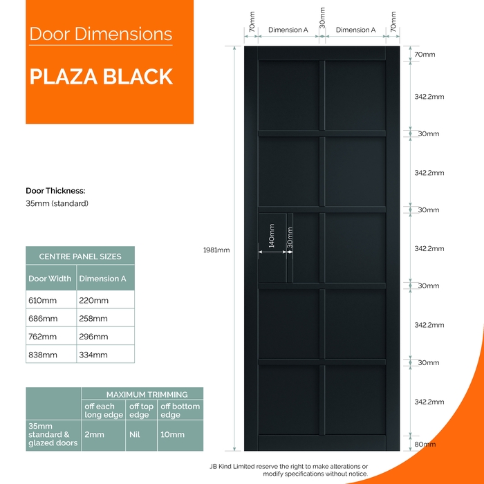 JB Kind Plaza Painted Black 10-Panels Internal Door