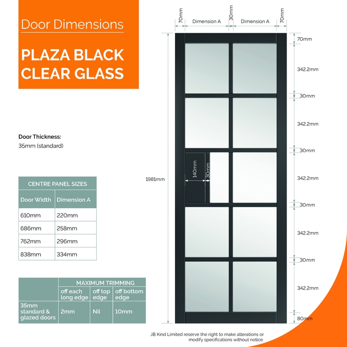 JB Kind Plaza Painted Black 10-Lites Internal Glazed Door