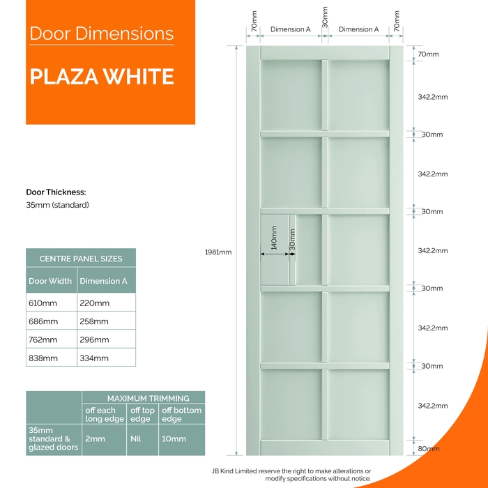 JB Kind Plaza Painted White 10-Panels Internal Door