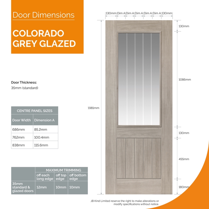 JB Kind Colorado Fully Finished Grey 5-Panels 1-Lite Laminated Internal Glazed Door