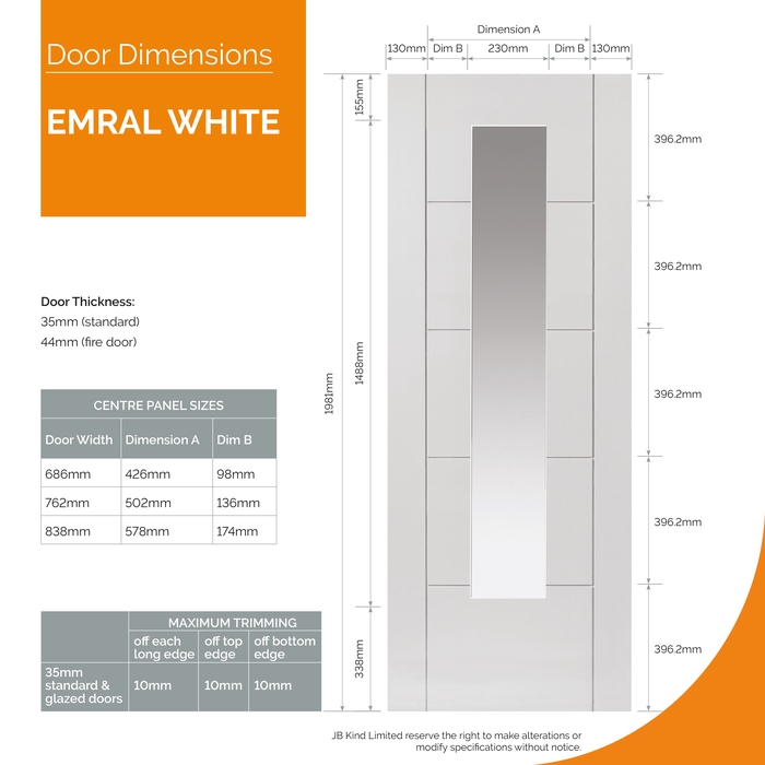 JB Kind Emral Pre-Finished White 5-Panels 1-Lite Internal Glazed Door