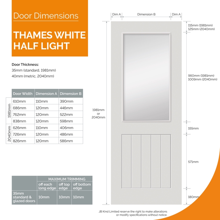 JB Kind Thames White Primed 1-Lite 5-Panels Internal Glazed Door