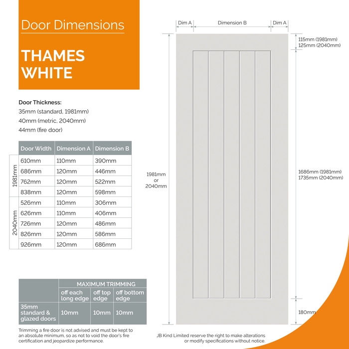 JB Kind Thames White Primed 5-Panels Internal Fire Door