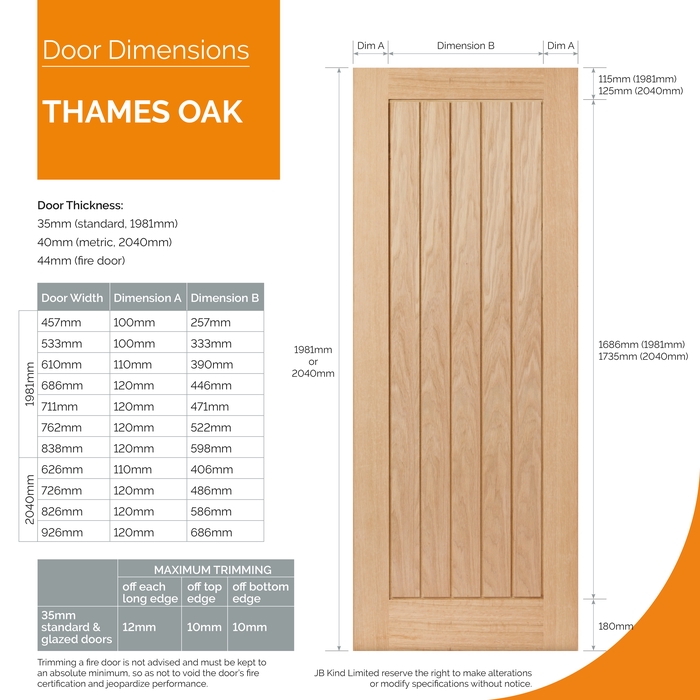 JB Kind Thames Un-Finished Oak 1-Panel Internal Door