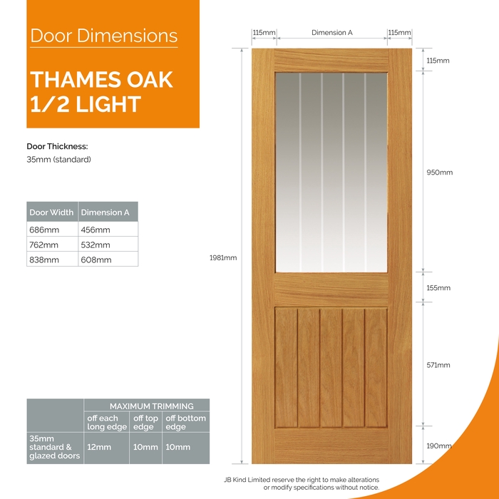 JB Kind Thames Pre-Finished Oak 1-Panel 1-Lite Internal Glazed Door