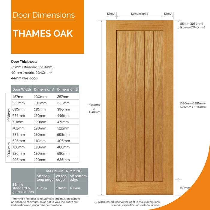 JB Kind Thames Pre-Finished Oak 5-Panels Internal Door