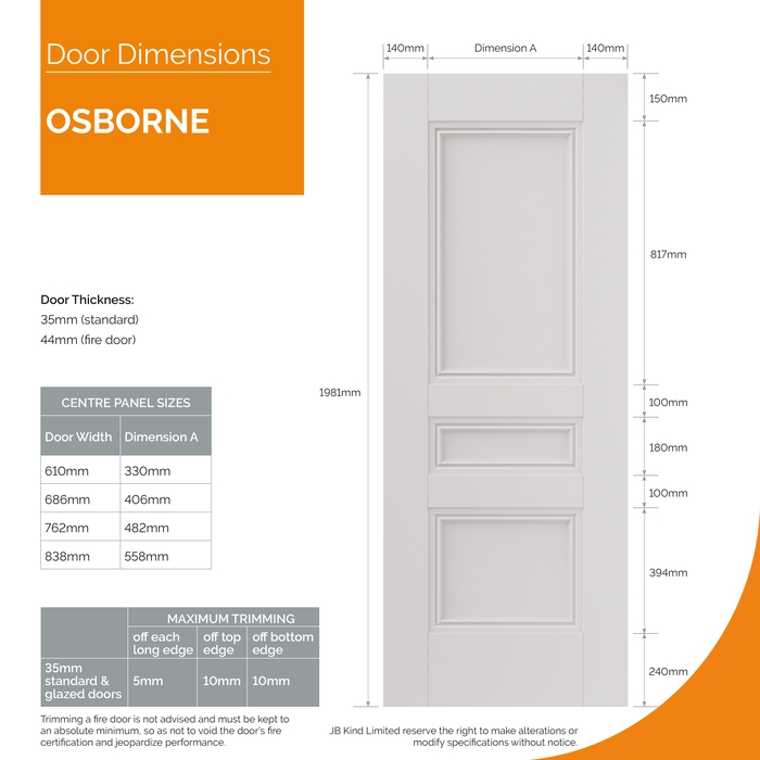 JB Kind Osborne White Primed 3-Panels Internal Door