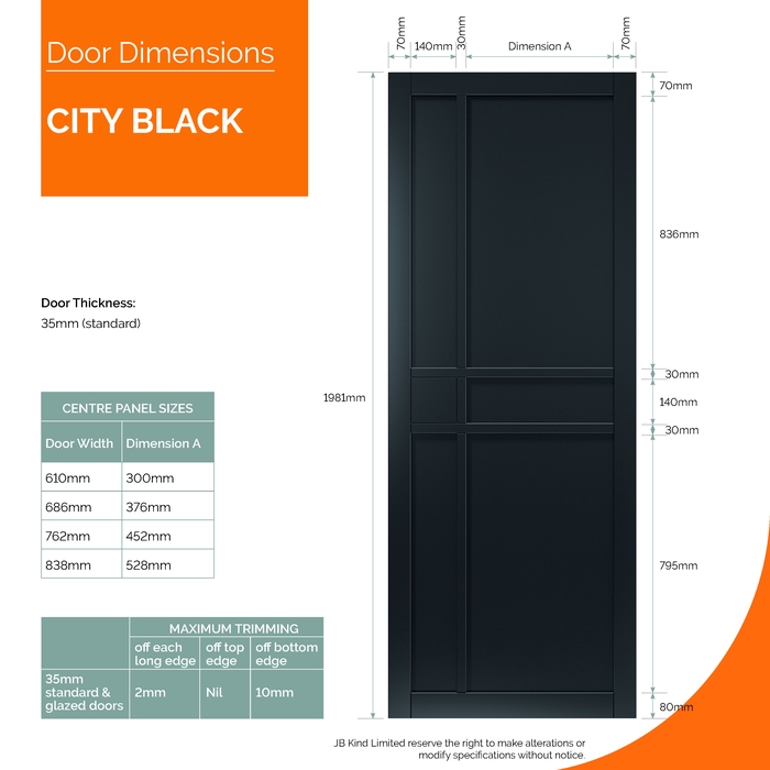 JB Kind City Painted Black 5-Panels Internal Door