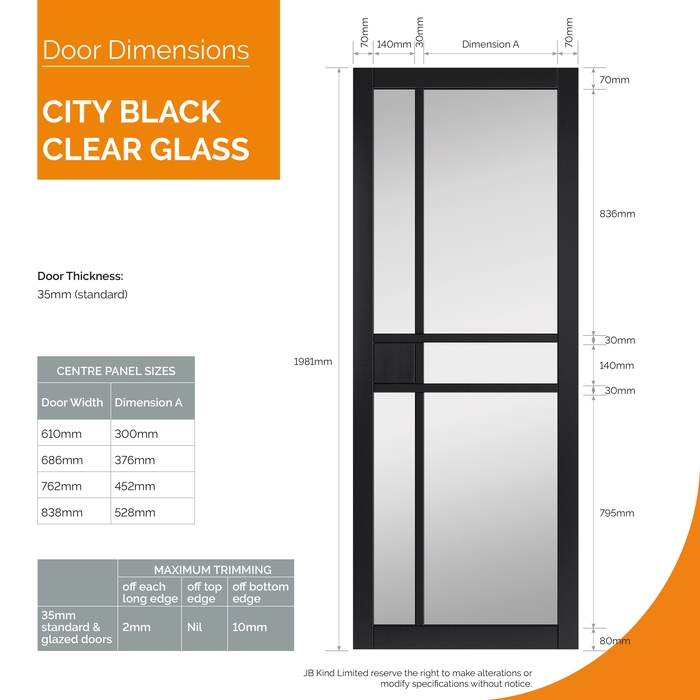 JB Kind City Black 5-Lights Internal Glazed Door